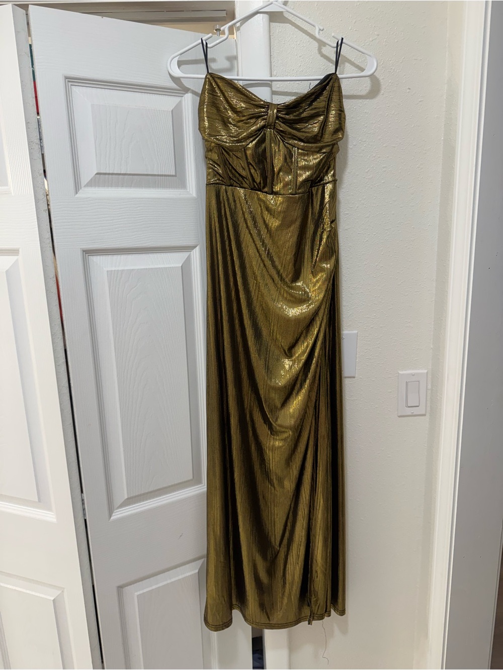 12th Tribe Gold Metallic Strapless Maxi Dress